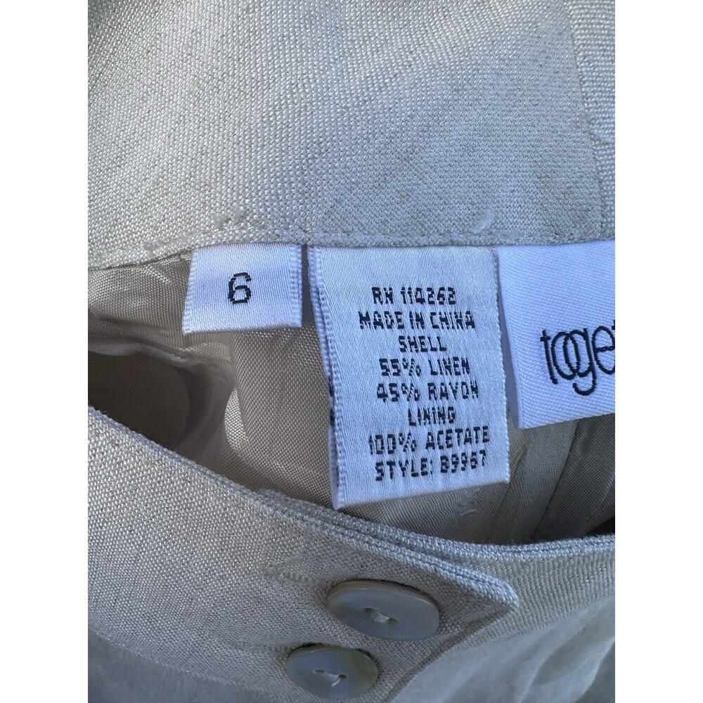 Together Linen Blend Pants Women Sz 6 Oatmeal High Rise Pleated Minimal Career - Picture 9 of 11